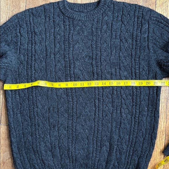 Peruvian sweater crew neck cable knit baby alpaca wool dark charcoal men’s M - Picture 8 of 12